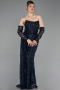Robe de Soirée Longue Squameuse Bleu Marine ABU6224