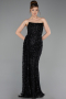 Robe de Soirée Longue Squameuse Noir ABU6224