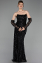 Robe de Soirée Longue Squameuse Noir ABU6224