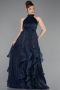 Robe de Soirée Longue Mousseline Bleu Marine ABU6227