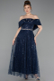 Robe de Cérémonie Midi Perlé Bleu Marine ABK2639
