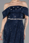 Robe de Cérémonie Midi Perlé Bleu Marine ABK2639