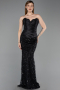 Robe de Soirée Longue Squameuse Noir ABU6242