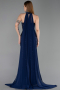 Robe de Soirée Longue Perlé Bleu Marine ABU6236