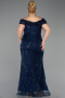 Robe Grande Taille Longue Perlé Bleu Marine ABU5936