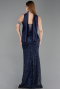 Robe de Soirée Longue Perlé Bleu Marine ABU6238