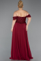 Robe de Soirée Grande Taille Longue Mousseline Rouge Bordeaux ABU6260