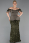 Robe de Soirée Grande Taille Longue Squameuse Kaki ABU6262