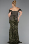 Robe de Soirée Grande Taille Longue Squameuse Kaki ABU6262