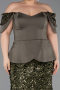 Robe de Soirée Grande Taille Longue Squameuse Kaki ABU6262