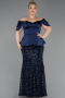 Robe de Soirée Grande Taille Longue Squameuse Bleu Marine ABU6262