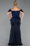 Robe de Soirée Grande Taille Longue Squameuse Bleu Marine ABU6262