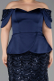 Robe de Soirée Grande Taille Longue Squameuse Bleu Marine ABU6262
