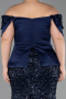 Robe de Soirée Grande Taille Longue Squameuse Bleu Marine ABU6262