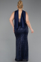 Robe De Soirée Grande Taille Longue Perlé Bleu Marine ABU6258