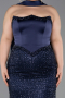 Robe De Soirée Grande Taille Longue Perlé Bleu Marine ABU6258