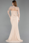 Robe de Soirée Longue Dantelle Beige ABU6207