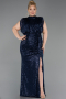 Robe de Soirée Grande Taille Longue Squameuse Bleu Marine ABU3115