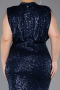 Robe de Soirée Grande Taille Longue Squameuse Bleu Marine ABU3115