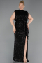Robe de Soirée Grande Taille Longue Squameuse Noir ABU3115