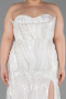 Robe de Soirée Grande Taille Longue Perlé Blanc ABU6206
