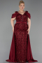 Robe de Soirée Grande Taille Longue Squameuse Rouge Bordeaux ABU6257