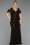 Robe de Soirée Grande Taille Longue Squameuse Brun ABU6257