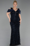 Robe de Soirée Grande Taille Longue Squameuse Bleu Marine ABU6257
