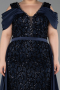 Robe de Soirée Grande Taille Longue Squameuse Bleu Marine ABU6257