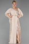 Robe de Soirée Grande Taille Longue Perlé Or ABU6261