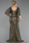 Robe de Soirée Grande Taille Longue Perlé Kaki ABU6261