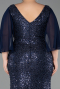 Robe de Soirée Grande Taille Longue Perlé Bleu Marine ABU6261