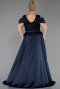 Robe de Soirée Grande Taille Longue Squameuse Bleu Marine ABU6257