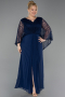 Robe De Soirée Grande Taille Longue Mousseline Bleu Marine ABU6181