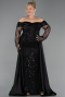 Robe De Soirée Grande Taille Longue Perlé Noir ABU6093