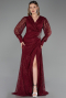 Robe de Soirée Grande Taille Longue Dantelle Rouge Bordeaux ABU6272