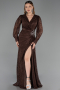 Robe de Soirée Grande Taille Longue Dantelle Brun ABU6272
