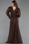 Robe de Soirée Grande Taille Longue Dantelle Brun ABU6272