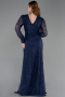 Robe de Soirée Grande Taille Longue Dantelle Bleu Marine ABU6272