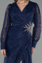 Robe de Soirée Grande Taille Longue Dantelle Bleu Marine ABU6272