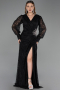 Robe de Soirée Grande Taille Longue Dantelle Noir ABU6272