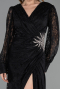 Robe de Soirée Grande Taille Longue Dantelle Noir ABU6272
