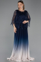 Robe De Soirée Grande Taille Mousseline Longue Bleu Marine ABU4633