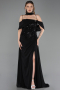 Robe de Soirée Grande Taille Longue Mousseline Noir ABU6274