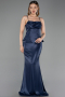 Robe de Soirée Longue Satin Bleu Marine ABU6275