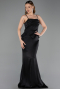 Robe de Soirée Longue Satin Noir ABU6275