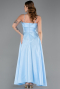 Robe de Soirée Midi Satin Bleu clair ABK2657