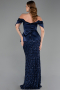 Robe de Soirée Longue Squameuse Bleu Marine ABU6254