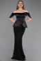 Robe de Soirée Longue Squameuse Noir ABU6254
