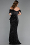 Robe de Soirée Longue Squameuse Noir ABU6254